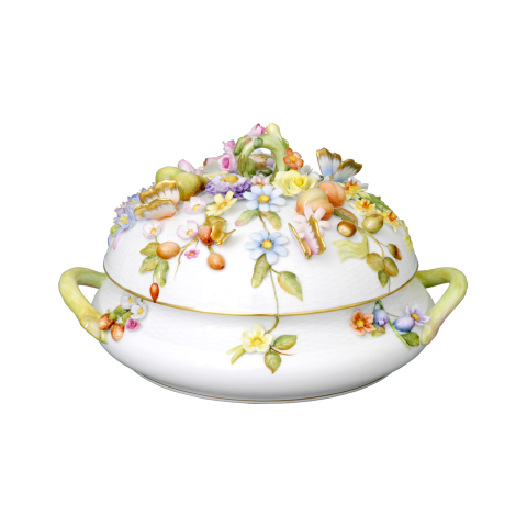 Főzelékestál,kül.virág és gyümölcs dísz.