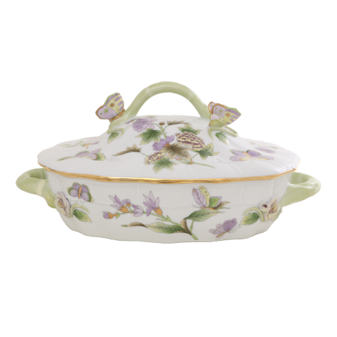 Főzelékestál, ágfogóval,lepkedíszítéssel