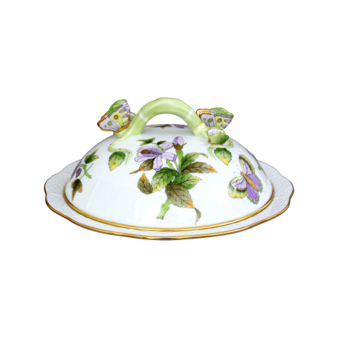 Tálka, ágfogóval, lepkedíszítéssel