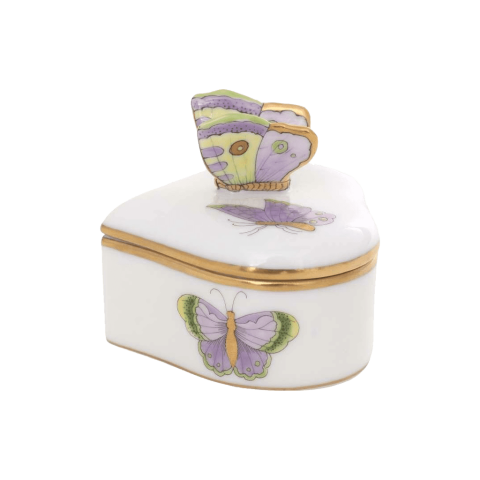 Díszdoboz, szívalakú, lepkefogóval