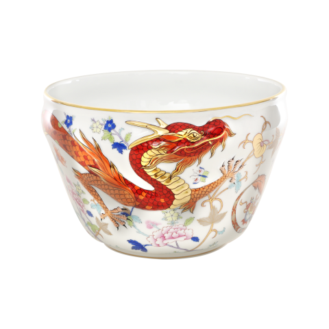 Kaspó, sárkány relieffel