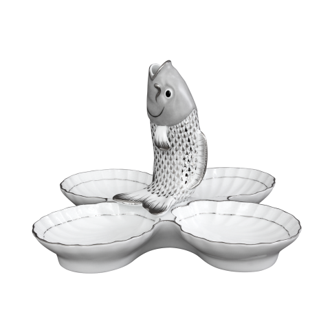 Dísztál, négyes, hallal