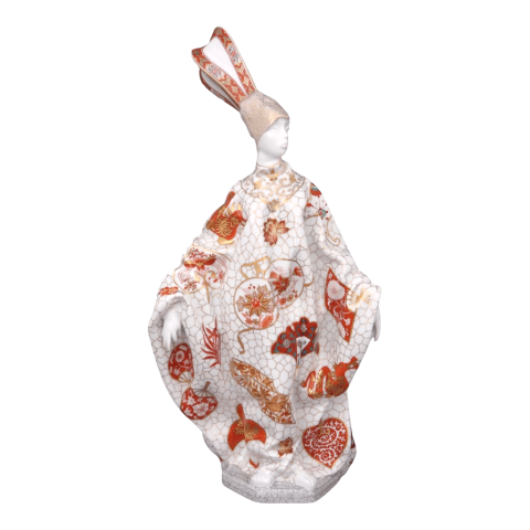 Karneváli nő, jelmezben, hatszög talpon